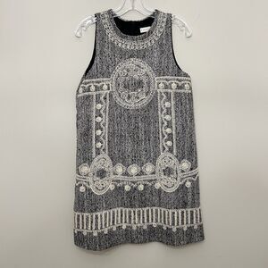 Southern Style Sleeveless Dress Womens Medium Wool blend Embroidered Tweed Black